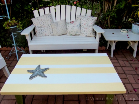 4 Yellow striped table for patio